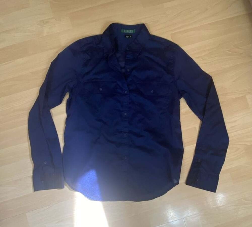 Vtg ‘90’s Lauren Ralph Lauren Sheer Blue Button Up Shirt Size M Long Sleeve